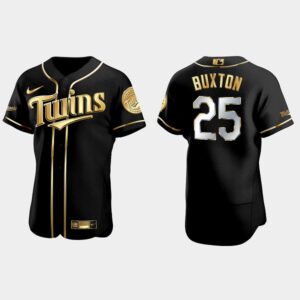 Men's Minnesota Twins #25 Byron Buxton Golden Edition Flex Base Jersey - Black