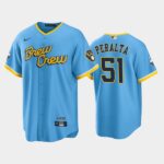 Men's Milwaukee Brewers 2022 City Connect #51 Freddy Peralta Powder Blue Cool Base Jersey