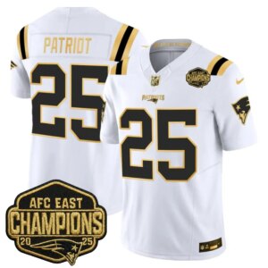 Patriot #25 New England Patriots 2026 AFC East Champions Gold Vapor Limited Jersey - All Stitched