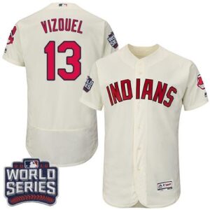 Cleveland Indians #13 Omar Vizquel Cream Flexbase Collection 2016 World Series Bound Stitched Jersey
