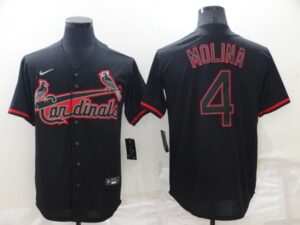 Men's  St. Louis Cardinals #4 Yadier Molina Black Fashion Cool Base Collection Stitched Jersey