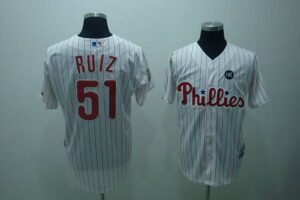 Philadelphia Phillies #51 Carlos Ruiz Stitched White Red Strip Jersey