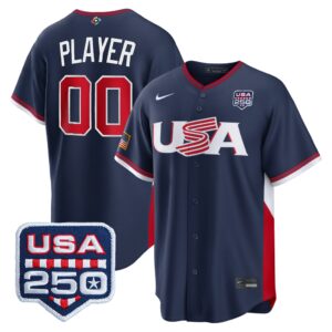 Pick-A-Player #00 USA Baseball 250th Patch 2026 World Baseball Classic Road Stadium Jersey - Navy