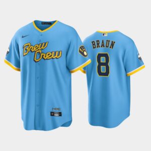 Men's Milwaukee Brewers 2022 City Connect #8 Ryan Braun Powder Blue Cool Base Jersey