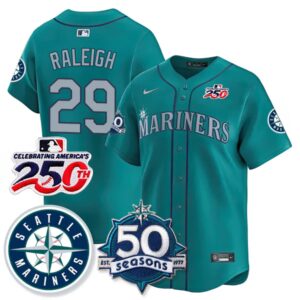 Cal Raleigh #29 Seattle Mariners 250th Anniversary & AL West Vapor Premier Limited Jersey - Teal