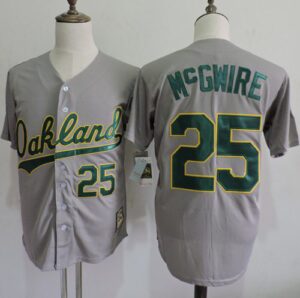 Mitchell And Ness Oakland Athletics #25 Mark McGwire Grey Throwback Stitched Jersey