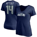 Women's DK Metcalf College Navy Seattle Seahawks Player Icon Name & Number V-Neck T-Shirt