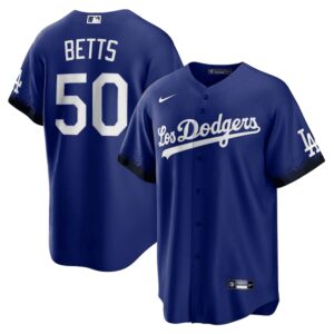 Men's Los Angeles Dodgers #50 Mookie Betts  Royal 2021 City Connect Cool Base Player Jersey
