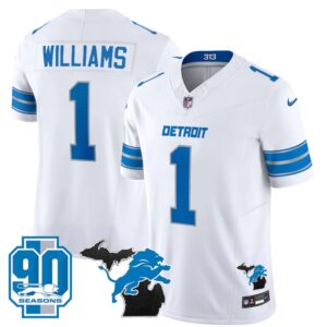 Jameson Williams #1 Detroit Lion 2025 Michigan & 90th Year Patch Vapor Jersey - All Stitched