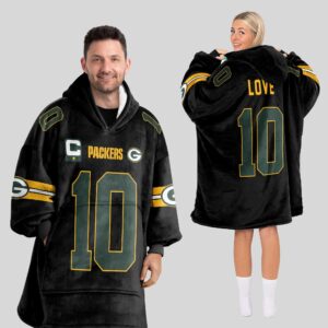 Adult J.L 10 Captain Green Bay Football Unisex Blanket Hoodie