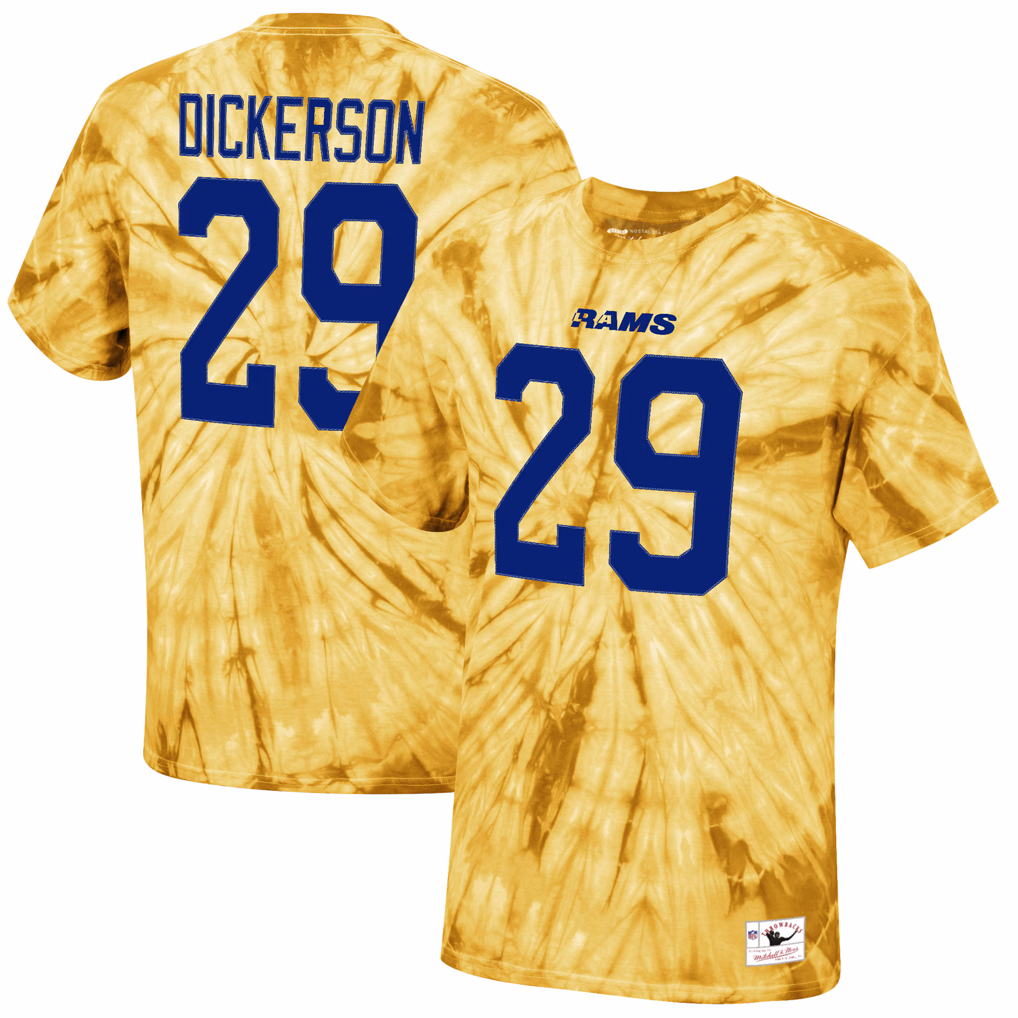 Men's Eric Dickerson Gold Los Angeles Rams Tie-Dye Retired Player Name & Number T-Shirt