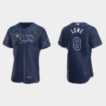 Men's Tampa Bay Rays #8 Brandon Lowe Green Ribbon Navy Alternate Flex Base Jersey