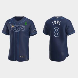 Men's Tampa Bay Rays #8 Brandon Lowe Green Ribbon Navy Alternate Flex Base Jersey