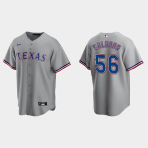 Men's Texas Rangers #56 Kole Calhoun Gray Road Jersey