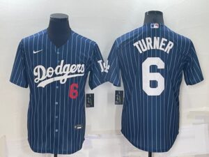 Men's  Los Angeles Dodgers #6 Trea Turner Blue Throwback Cool Base Jersey