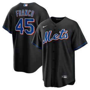Men's New York Mets #45 John Franco  Black 2022 Alternate Player Jersey