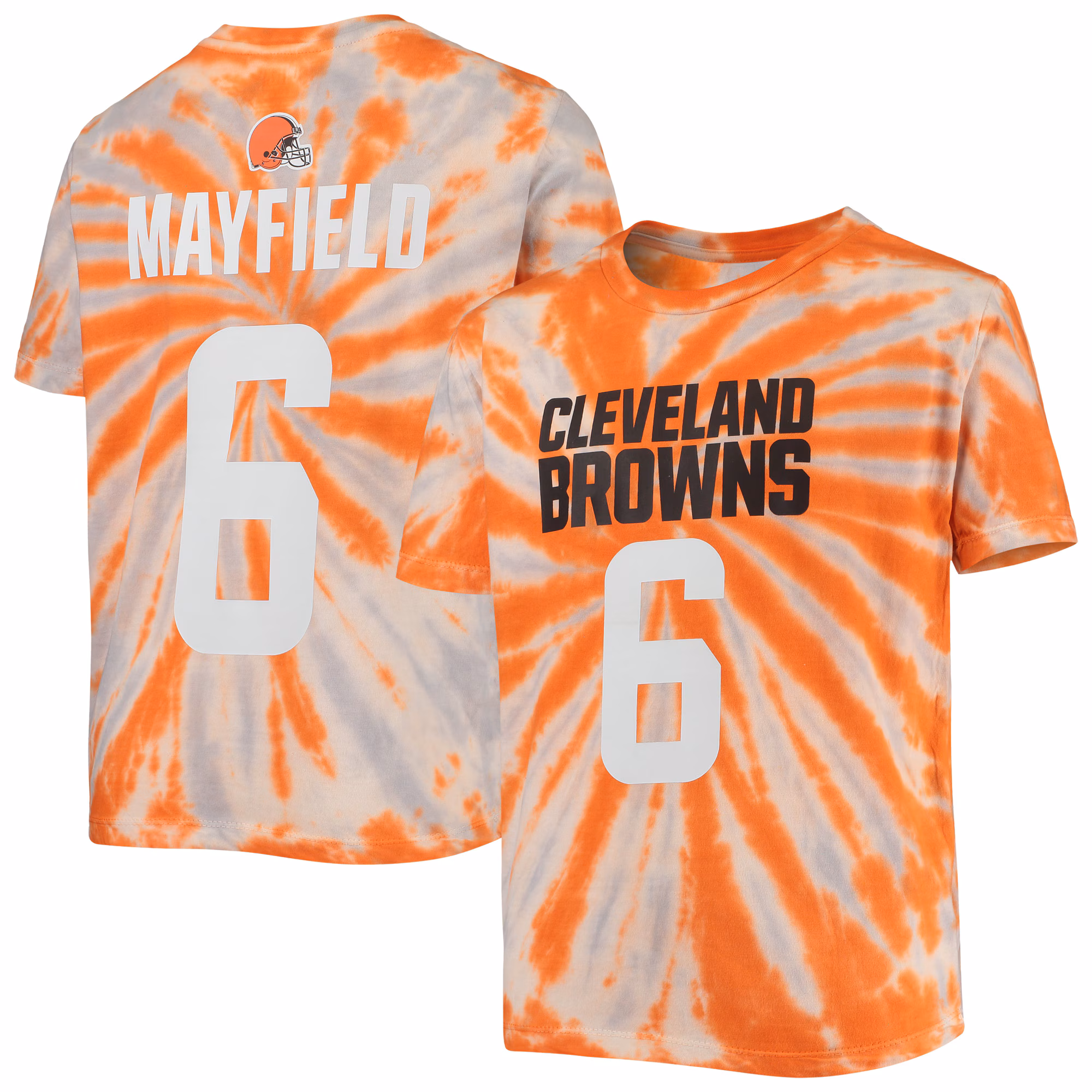 Youth Baker Mayfield Orange Cleveland Browns Tie-Dye Name & Number T-Shirt