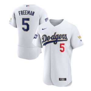 Men's Los Angeles Dodgers #5 Freddie Freeman White VII Gold Series Jersey