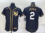 Men's New York Yankees #2 Derek Jeter Black Golden Stitched Flex Base  Jersey