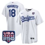 Yoshinobu Yamamoto #18 Los Angeles Dodgers 250th Patch Home Replica Jersey - White