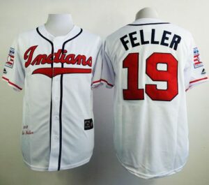 Mitchell And Ness 1948 Cleveland Indians #19 Bob Feller White Stitched Jersey