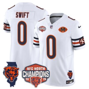 D'Andre Swift #0 Chicago Bears CHI 2025 NFC North Champions Patch Jersey V2 - All Stitched