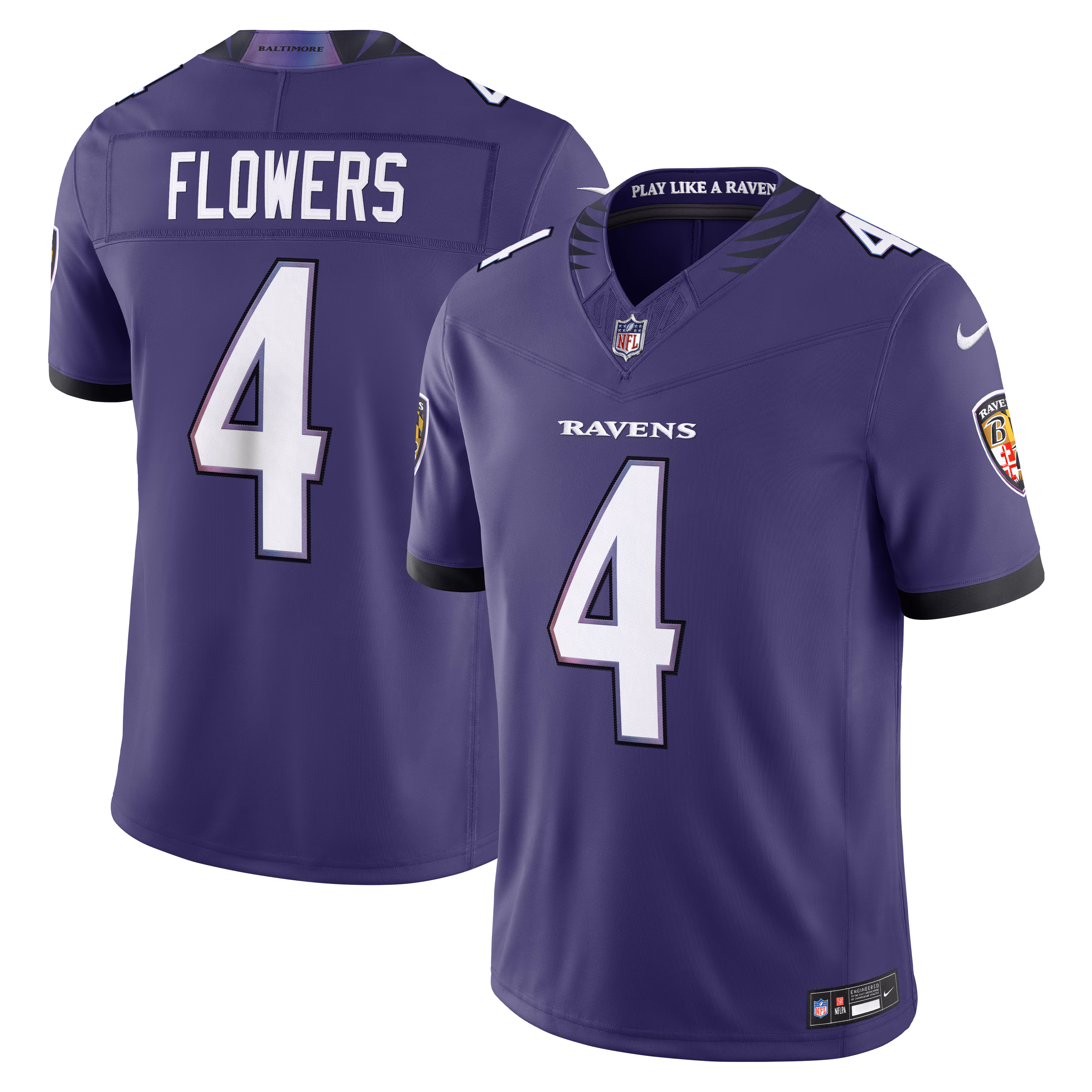 Men's Baltimore Ravens Zay Flowers #4 Purple Vapor F.U.S.E. Sewn Down Limited Jersey