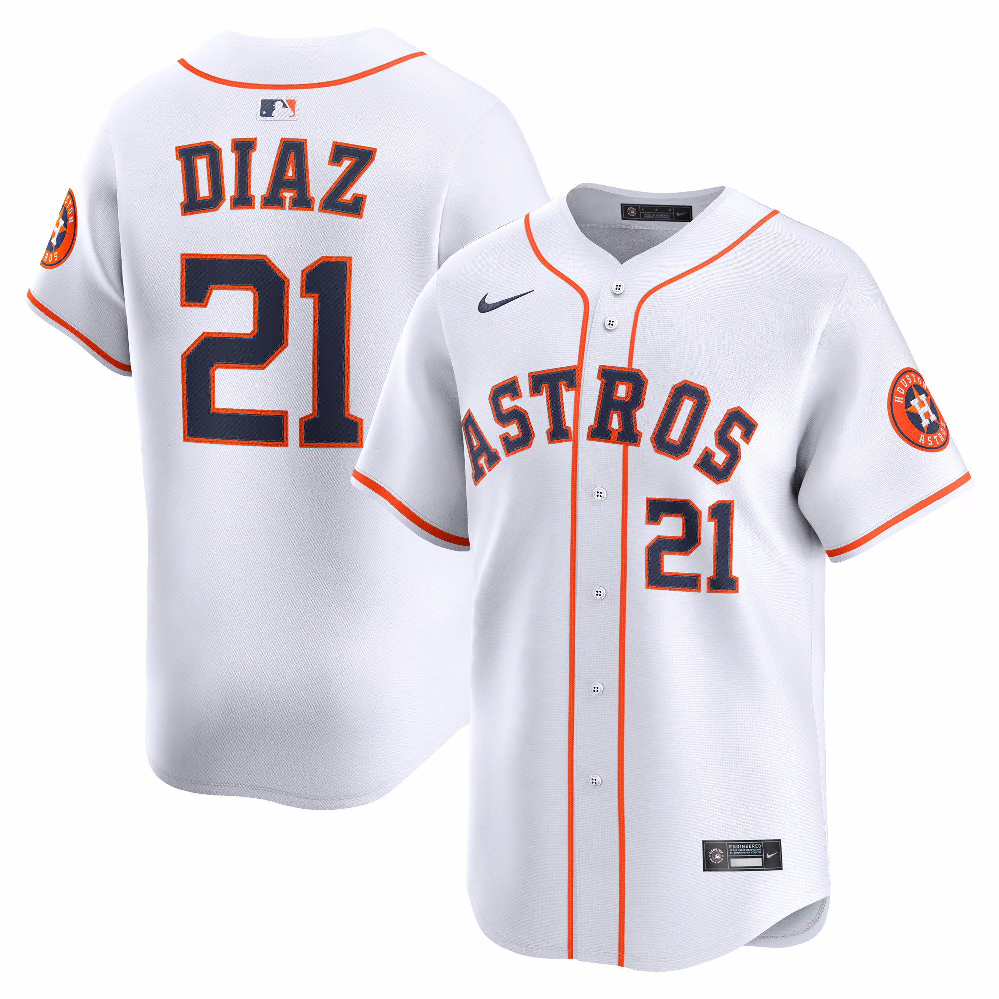 Houston Astros Yainer Diaz #21 White Home Limited Player Jersey