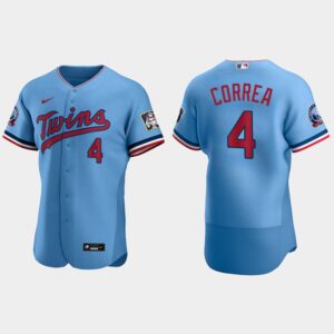 Men's Minnesota Twins #4 Carlos Correa Flex Base Alternate Jersey - Light Blue