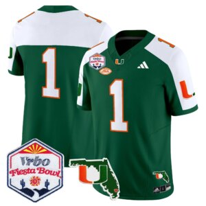 Team #1 Miami Hurricanes MIA 2026 The Fiesta Bowl & Florida Patch Vapor Limited Jersey - All Stitched