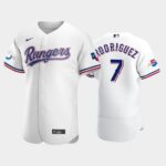 Men's Texas Rangers #7 Ivan Rodriguez White Home 50th Anniversary Flex Base Jersey
