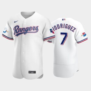 Men's Texas Rangers #7 Ivan Rodriguez White Home 50th Anniversary Flex Base Jersey