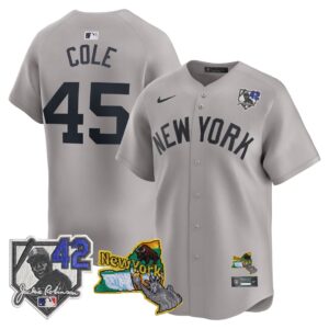 Gerrit Cole #45 New York Yankees Jackie Robinson Patch Collection Limited Jersey - Gray