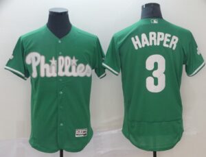 Philadelphia Phillies #3 Bryce Harper Green Flexbase Collection St. Patrick's Day Stitched Jersey