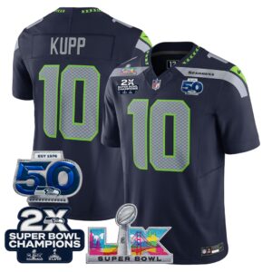 Cooper Kupp #10 Seattle Seahawks 2-Time Super Bowl LX 50th Patch Vapor Limited Game Jersey - All Stitched