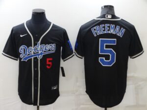 Men's  Los Angeles Dodgers #5 Freddie Freeman Black Cool Base Jersey