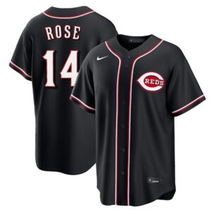 Pete Rose #14 Cincinnati Reds Fashion Replica Black Out Jersey - Black