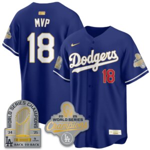 MVP #18 Los Angeles Dodgers 9x Champs Gold Collection Stadium Vapor Limited Jersey - All Royal