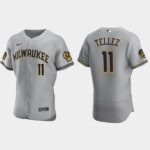 Men's Milwaukee Brewers #11 Rowdy Tellez Road Gray Jersey