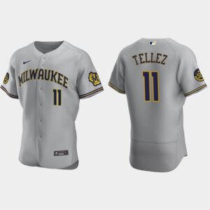 Men's Milwaukee Brewers #11 Rowdy Tellez Road Gray Jersey