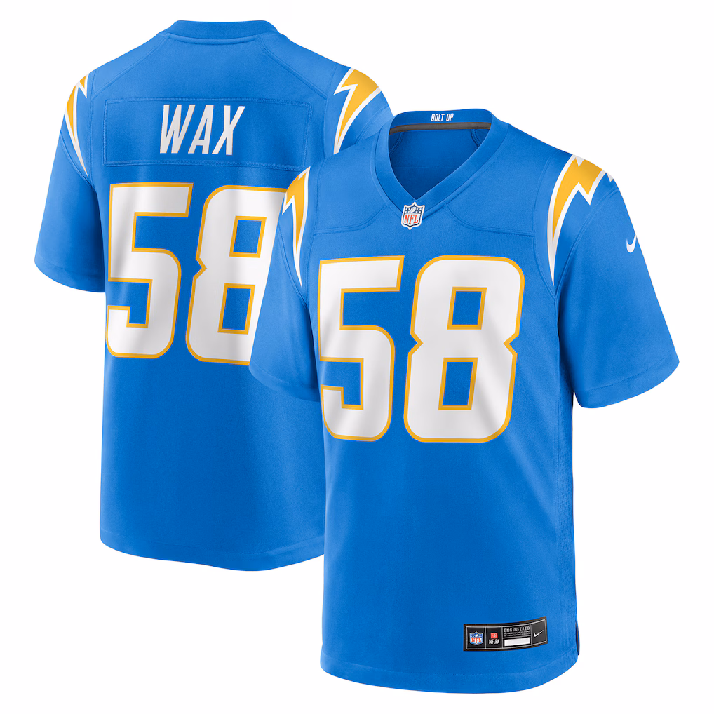Marlowe Wax #58 Los Angeles Chargers Team Game Jersey - Powder Blue