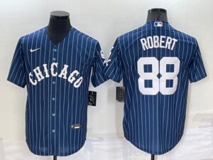 Men's  Chicago White Sox #88 Luis Robert Blue Throwback Cool Base Jersey