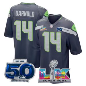Sam Darnold #14 Seattle Seahawks Super Bowl LX 50th Season Patch College Navy Team Game Jersey