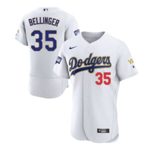 Men's  Los Angeles Dodgers #35 Cody Bellinger White VII Gold Series Jersey