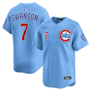 Men's Chicago Cubs Dansby Swanson Baby Blue 2nd Alternate Limited Player Jersey