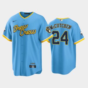 Men's Milwaukee Brewers 2022 City Connect #24 Andrew McCutchen Powder Blue Cool Base Jersey