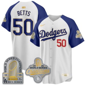 Mookie Betts #50 Los Angeles Dodgers 9x Champs Gold Collection Stadium Vapor Limited Jersey - All Alternate