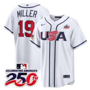 Mason Miller #19 USA Baseball 250th Patch 2026 World Baseball Classic Home Stadium Jersey - White