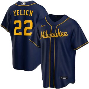 Men's  Milwaukee Brewers #22 Christian Yelich Navy Alternate Replica Player Jersey