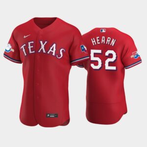 Men's Texas Rangers #52 Taylor Hearn Alternate Scarle 50th Anniversary Flex Base Jersey